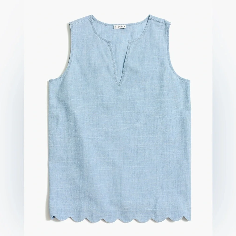 J. Crew Factory Light Blue Sleeveless Scallop Hem Top - Picture 1 of 11